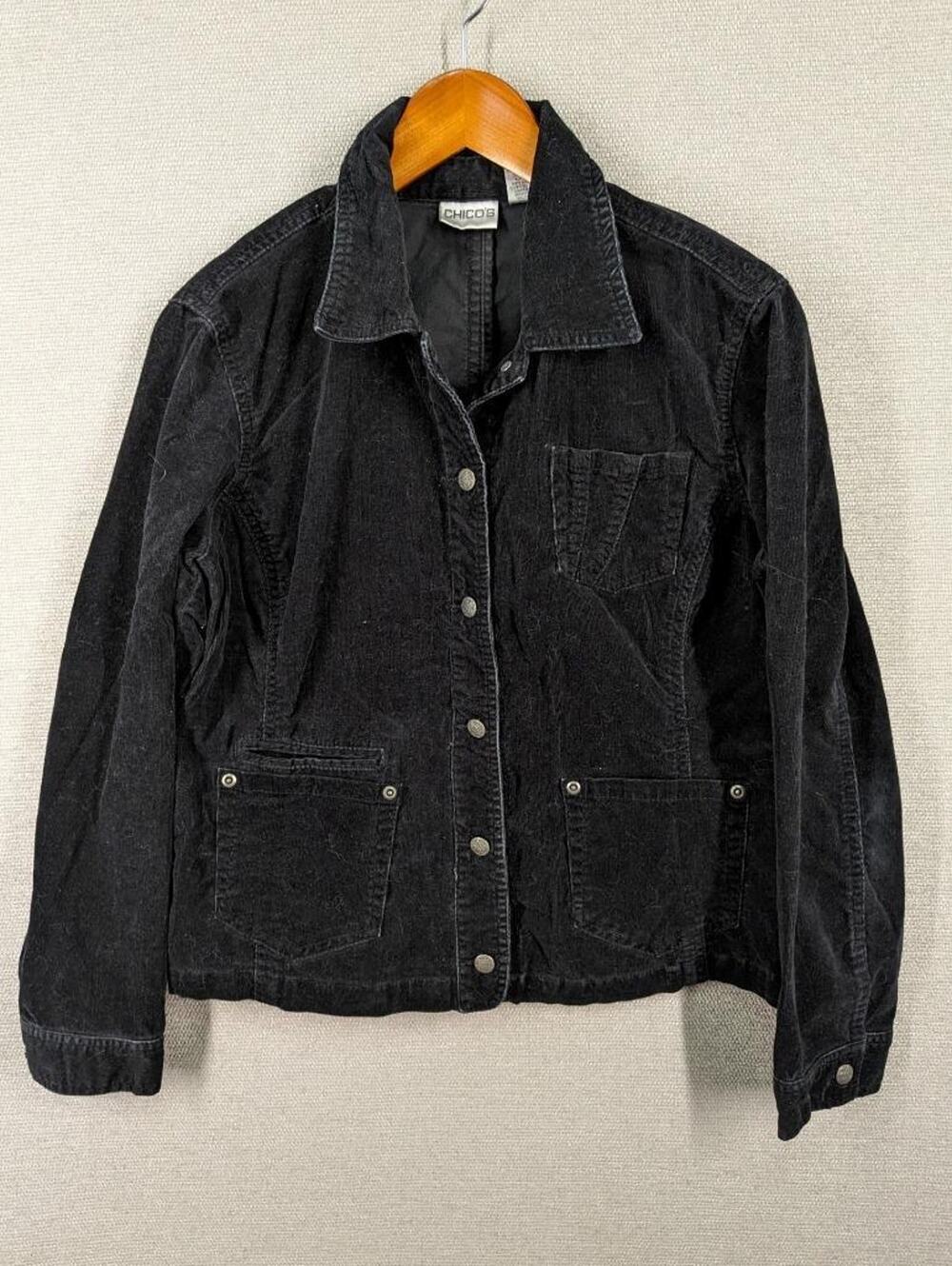 Chico's Corduroy Jacket Size 1 Black Button Up -T0224 - Picture 1 of 6